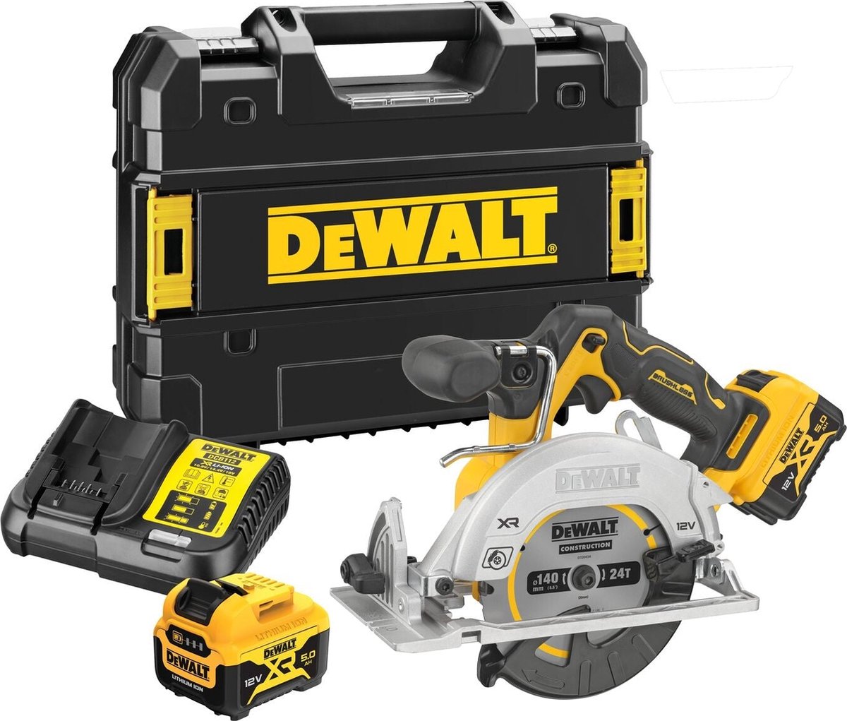 Dewalt dcs512p2 accu compact cirkelzaag 140mm 12v xr 5.0ah in tstak