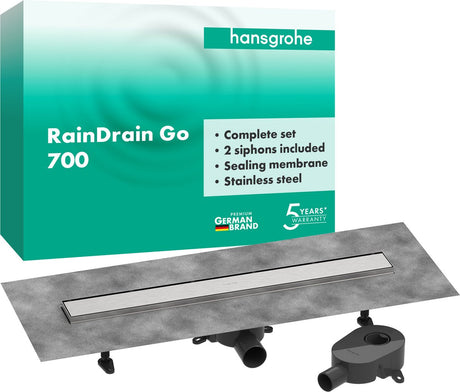 Hansgrohe raindrain go - douchegoot 70 cm met dubbelzijdig rooster, voor tegelinzet, geborsteld roestvrij staal 56272800