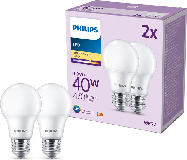 Philips led lamp mat - 40 w - e27 - warmwit licht - 2 stuks