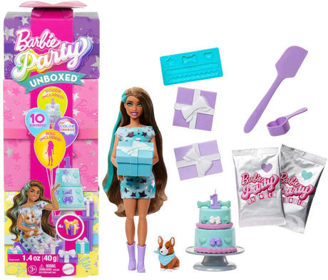 Barbie uitpakparty dierenverjaardag - pop met blauwe highlights