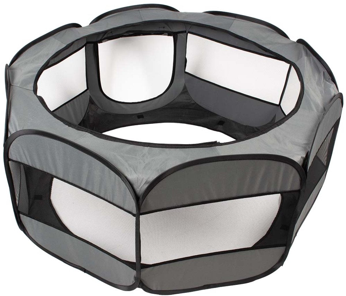 Duvo plus opvouwbare speelren - pop-up ren voor konijn en knaagdieren - met topnet draagtas - l 120x45x51cm - lichtgrijs