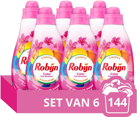 Robijn - vloeibaar wasmiddel - klein krachtig - pink sensation - 6 flessen - 144 wasbeurten
