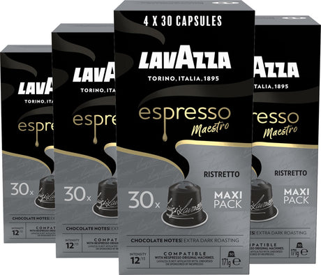 Lavazza espresso ristretto koffiecups - 120 nespresso cups - koffie blend van arabica robusta - intensiteit: 12 13 - 4 x 30 aluminium capsules