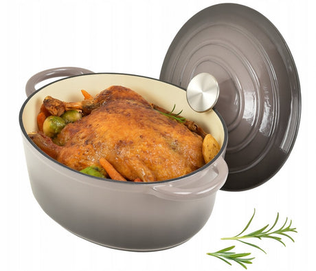 Brunbeste geëmailleerde gietijzeren braadpan 6,4 l – diep model met deksel – voor inductie, gas en oven