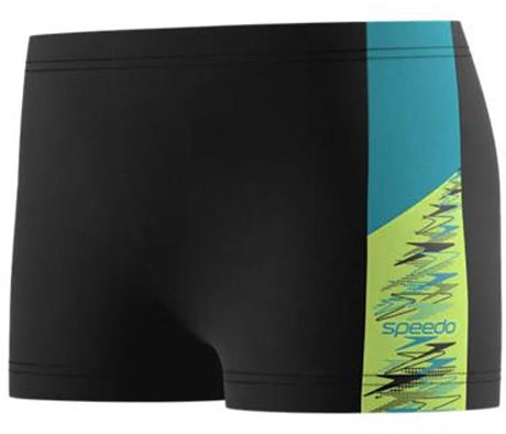 Speedo dive aquashort jongens - zwembroek jongens met korte pijp - zwemshort jongens met trekkoord - sportzwembroek kids met vormvaste pasvorm - zwart groen - 128