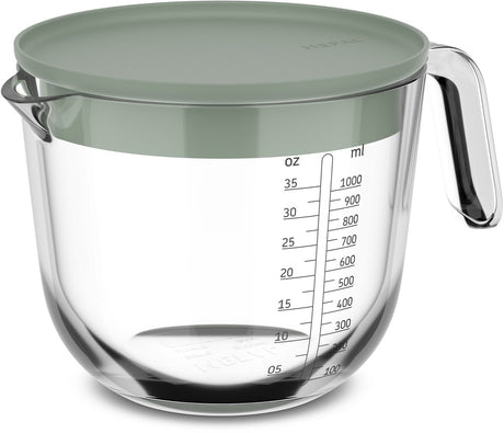 Mepal glas maatbeker met deksel chef it - 1 l - maataanduiding - vaatwasmachine-. magnetron- en ovenbestendig - bakspullen - nordic sage