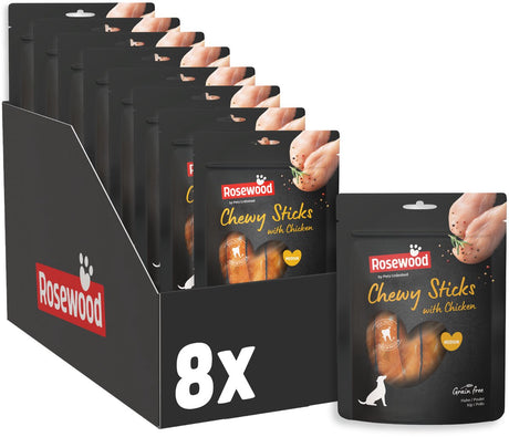 Rosewood chewy sticks kip medium - hondensnack - kauwstaven met kip en runderhuid - graanvrij - 8 x 4 stuks