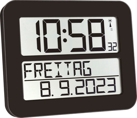 Tfa dostmann 60.4512.01 - klok - digitaal - zendergestuurd - 7 talen - tweede tijd - alarm - snooze - lcd - zwart