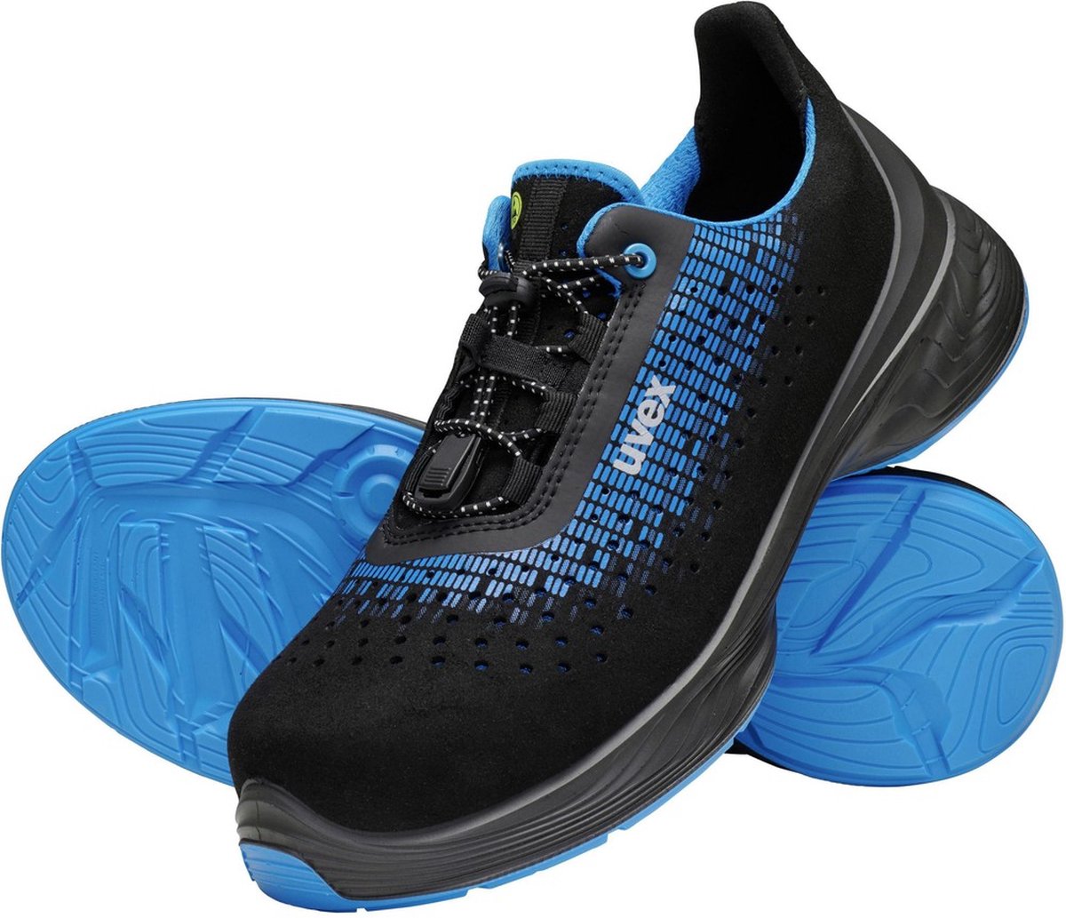 Uvex sicherheitsschuh halbschuh 6829 gelocht schwarz blau pu-47 (weite 11)