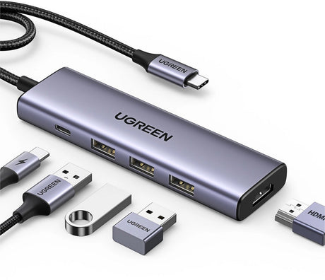 Ugreen hub cm511 15597 5w1 usb-c - usb-c pd hdmi 3x usb-a 3.0 - szary