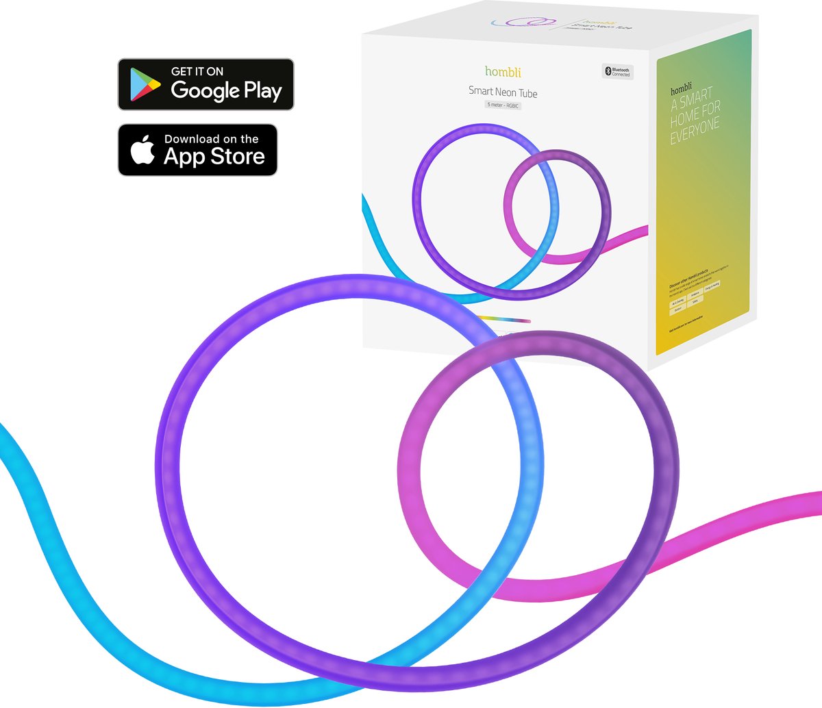 Hombli slimme neon lichtsnoer - 5m - rgb ic - ip65 - app bestuurd - led tube buiten - led verlichting - ledstrip