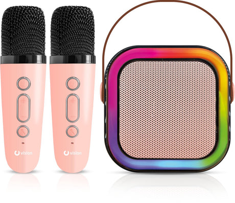 Vision products karaoke speakerset met 2 microfoons roze