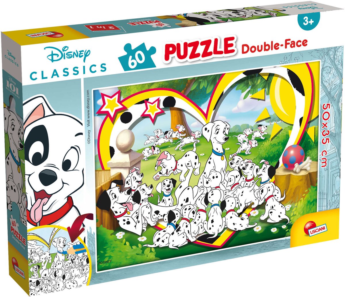 Lisciani - 101 dalmatians - double face - puzzel - 60 stukjes