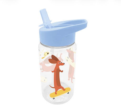 Day to day waterfles voor kinderen hond - drinkfles met rietje - lekvrije drinkbeker - bpa-vrije drinkbus - tritan - blauw - 450ml