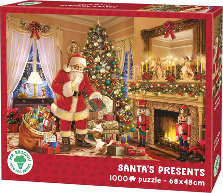 Mr. broccoli kerstpuzzel 1000 stukjes - puzzel kerstmis volwassenen - santa's presents - kerstman op kerstavond - fsc® - 68 x 48 cm - legpuzzel kerst