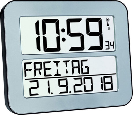 Tfa dostmann 60.4512.54 - klok - digitaal - zendergestuurd - 7 talen - tweede tijd - alarm - snooze - lcd - zilverkleurig