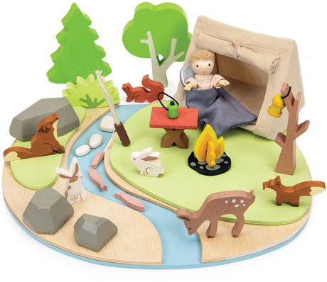 Tender leaf poppenhuis - kampeerset - 42x35,70x17cm - hout - 3 jaar