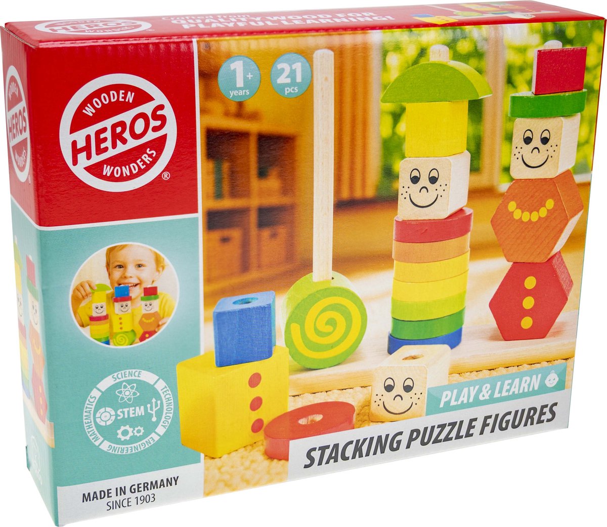 Heros stapelpuzzel figuren basis kleuren – stapelspeelgoed – 21 stuks – educatief speelgoed – fsc hout – gemaakt in duitsland – vanaf 1 jaar