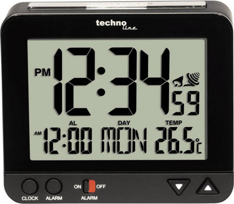 Technoline wt 195 black - wekker - digitaal - radiogestuurde tijdsaanduiding - 12 24 - datumaanduiding - binnentemperatuur - alarm - snooze - achtergrond verlichting - nachtlichtje - zwart