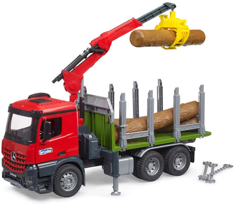 Bruder mercedez-benz arocs houtvrachtwagen met kraanarm en 3 boomstammen