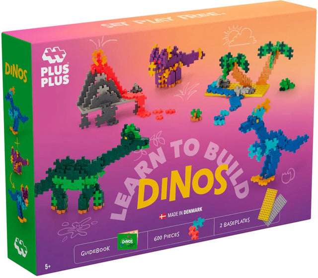 Plus-plus learn to build dino`s 600 delige bouwset - 3918 - bouwspeelgoed - constructiespeelgoed - set met bouwstenen - vanaf 5 jaar