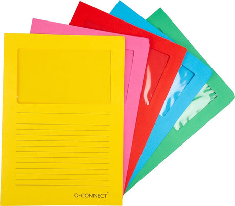 Q-connect l-map met venster | 120 g mã‚â² | a4 | pak van 100 stuks | donkere geassorteerde kleuren