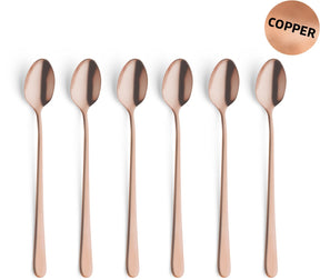 Amefa austin koper – 6-delige latte macchiato lepelset – 20,5 cm – 18 0 chroomstaal – matte pvd-coating – cadeauverpakking