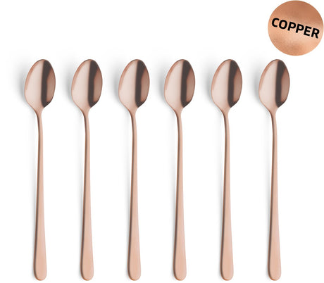 Amefa austin koper – 6-delige latte macchiato lepelset – 20,5 cm – 18 0 chroomstaal – matte pvd-coating – cadeauverpakking