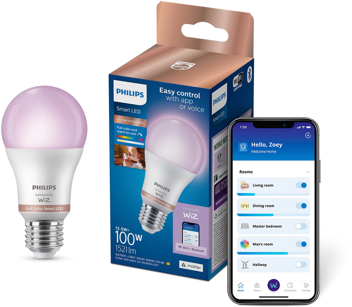 Philips smart lighting - -lamp - slimme led-verlichting - gekleurd en wit licht - e27 - 100w - mat - wi-fi