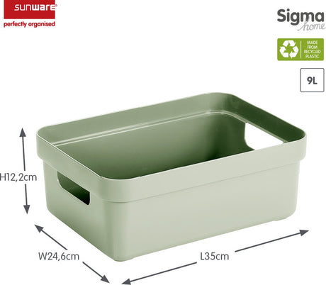 Sunware sigma home opbergbox 9l – 35x24,6x12,2 cm – groen – bpa-vrij plastic, stapelbaar (deksel apart verkrijgbaar) – stijlvolle opbergmand voor kinderkamer woonkamer