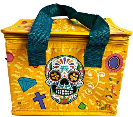 Merkloos sans marque lunchtas koeltasje - dia de los muertos dag van de dode - geel - rpet - duurzaam - 17x20x13cm