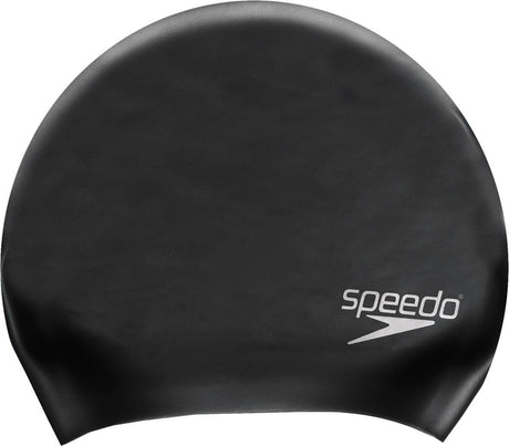 Speedo long hair cap badmuts unisex - zwemmuts dames en heren - extra ruimte voor lang haar - trekt niet aan het haar - latexvrij silicone - lichtgewicht - soepele pasvorm - zwart - one size