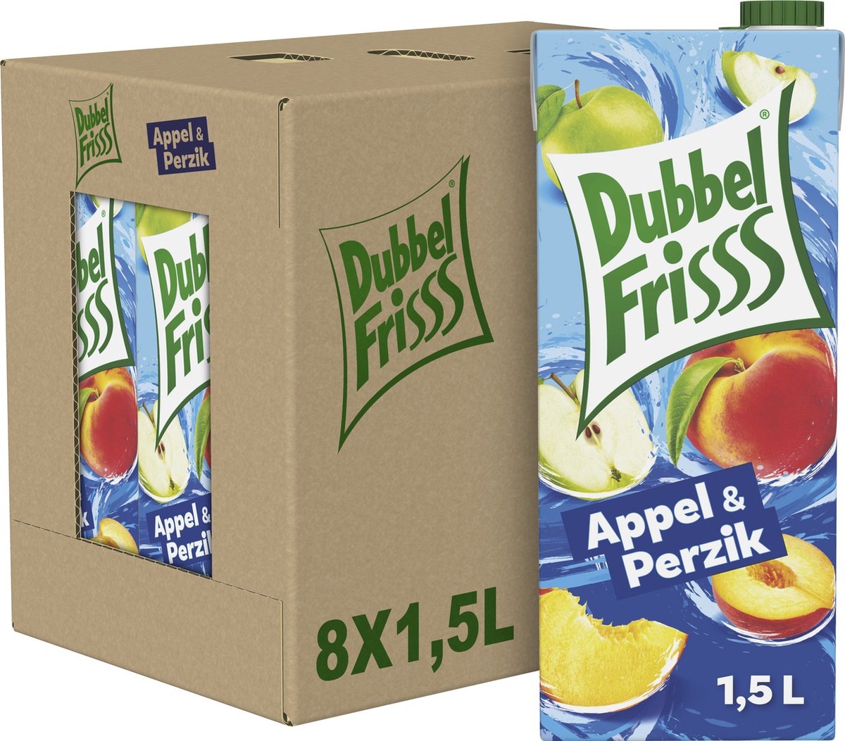 Dubbelfrisss - frisdrank - appel-perzik - 8 x 1,5l