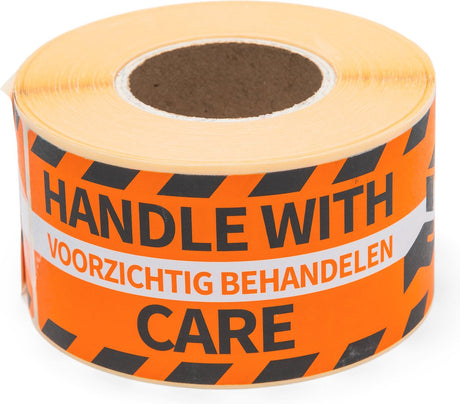Raadhuis gevaar etiketten - handle with care - oranje zwart etiket - 250 stuks - sticker waarschuwing