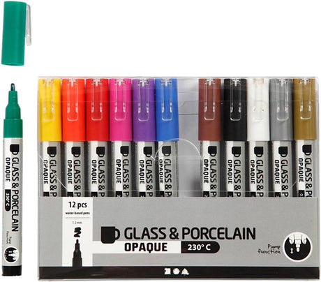 Creativ company glas porseleinstiften crea comp 1-2mm 12 kleuren | 6 stuks