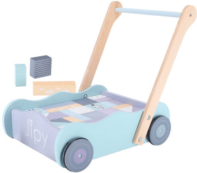 Jipy houten blokkenkar met blokken paars blauw