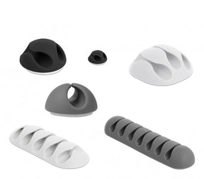 Delock zelfklevende kabelhouders assortiment - 6 stuks zwart wit grijs