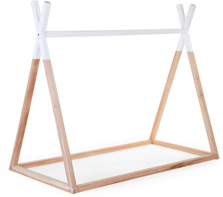 Childhome tipi bed 70 x 140 cm - kinderbed in tentvorm van massief hout - frame rechtstreeks op de vloer zonder valrisico - te personaliseren met lichtjes, slingers of een cover - lattenbodem apart verkrijgbaar - naturel wit