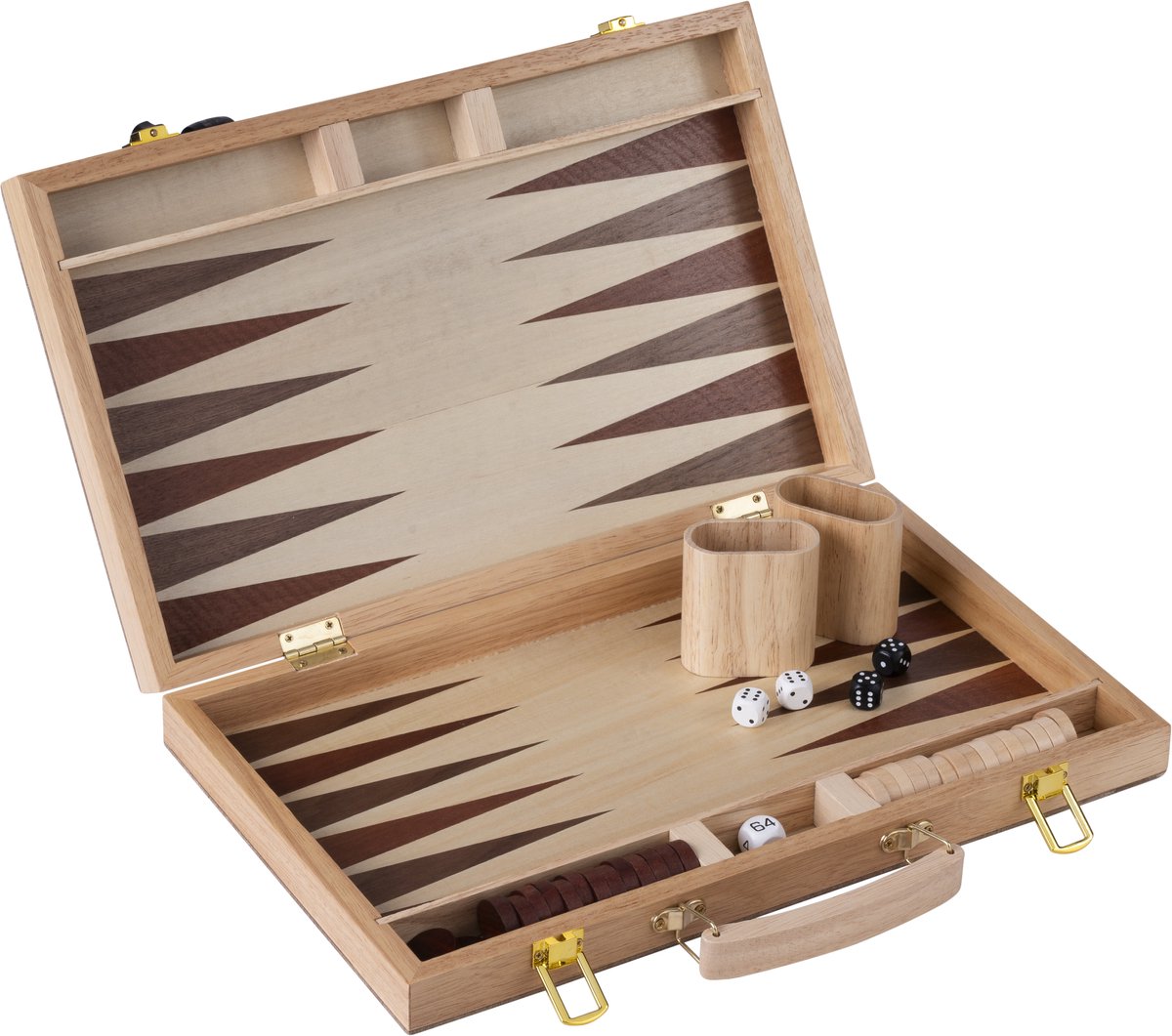 Engelhart backgammon 15 inch - hout ingelegd bord - houten koffer met handvat - luxe uitvoering -