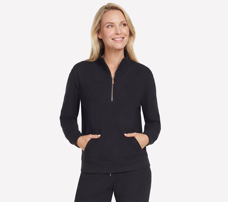 Skechers goluxe rib 1 4 zip dames trui - zwart l