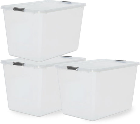 Iris storage opbergbox met clips - 60l - xxl opslag - stapelbaar -kunststof - transparant grijs - set van 3