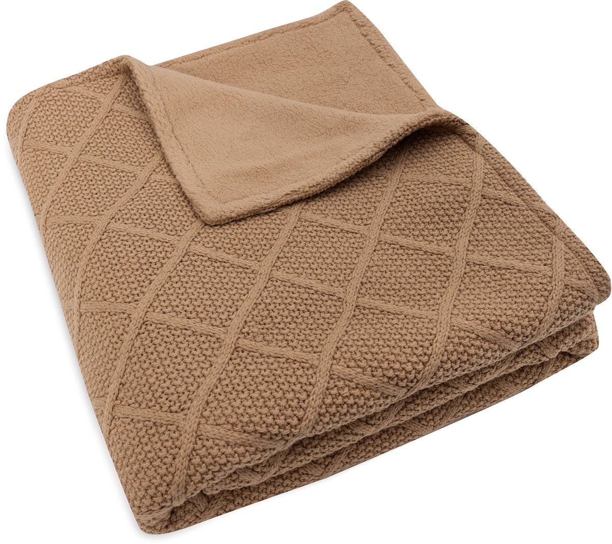 Jollein deken ledikant 100x150cm check knit biscuit teddy fleece
