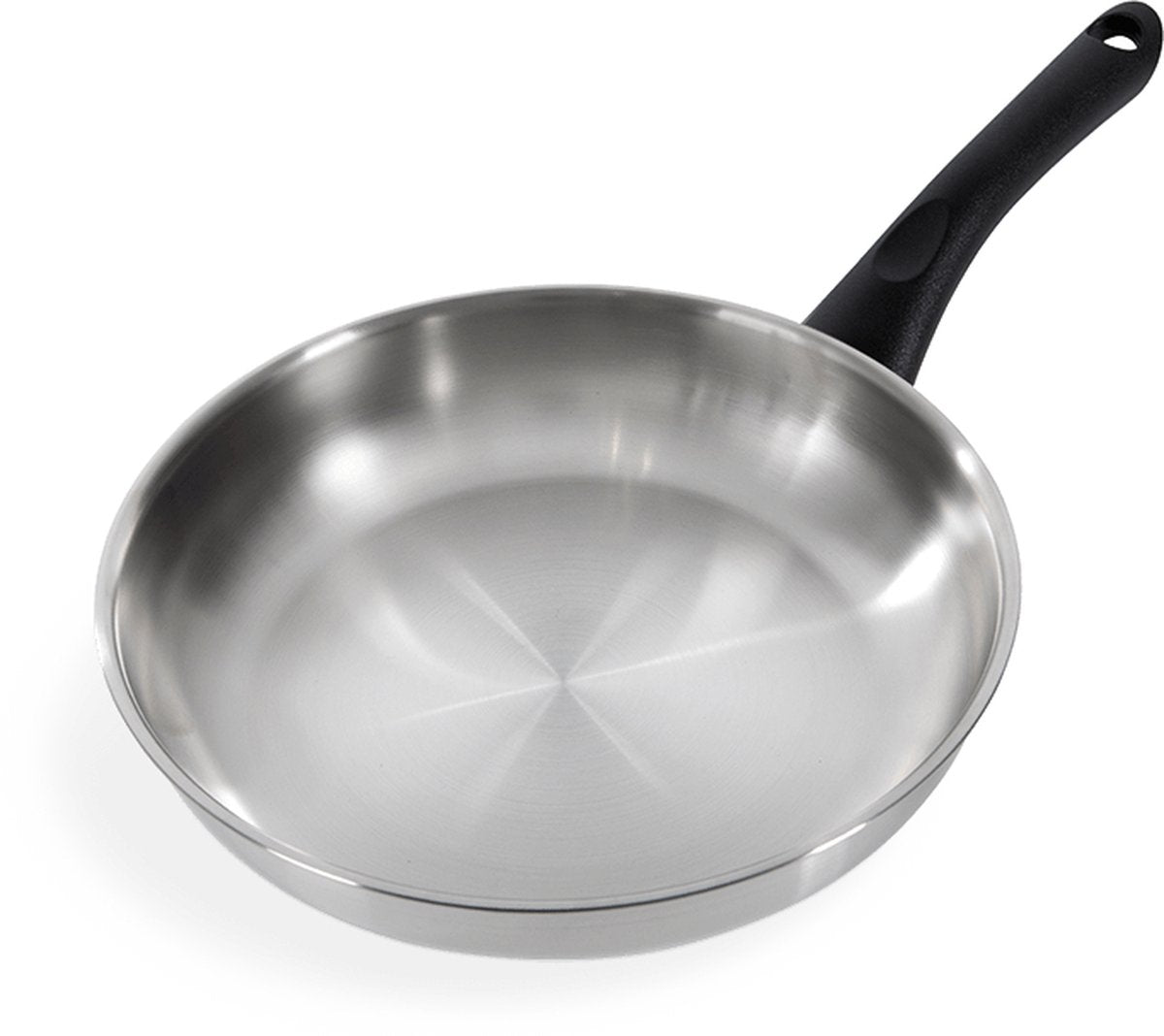 Bk bold koekenpan 24cm - zonder pfas-vrije antikleeflaag - koekenpan inductie - rvs bakpan - koudgrepen - ovenbestendig tot 160°c – koudgrepen - zonder deksel – zilver