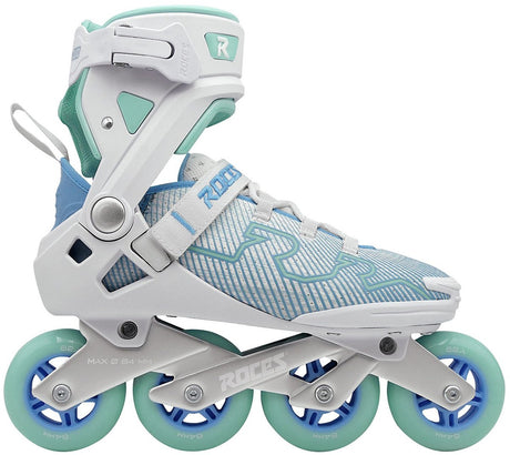 Roces r-evo 84 skeelers - 84mm - softboot - extra comfort stabiliteit - heel lock easy entry - abec-7 - fitness inline skates - dames - wit azuurblauw - maat 40