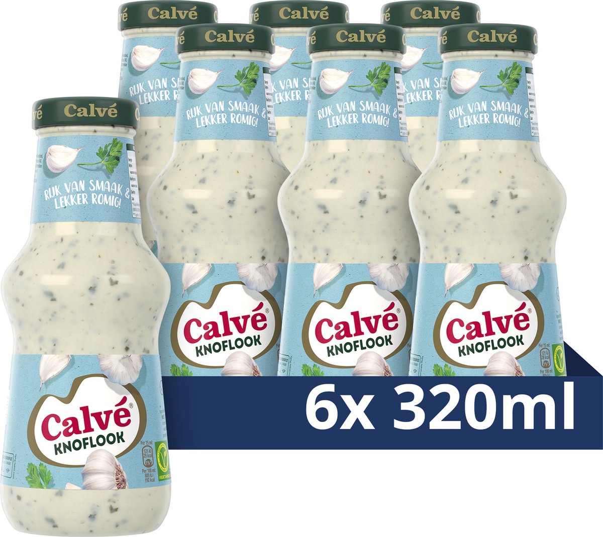 Calvé saus - knoflook - lekker bij al je snacks, de barbecue of bij het gourmetten - 6 x 320 ml