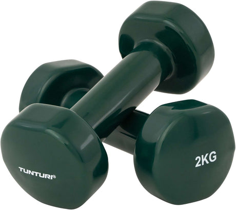 Tunturi dumbbell set - 2 x 2,0 kg - vinyl - groen - incl. gratis fitness app