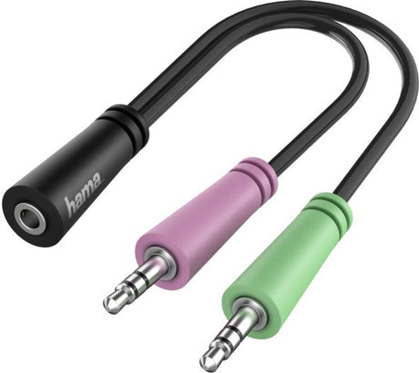 Hama 00200351 jackplug audio aansluitkabel [2x jackplug male 3,5 mm - 1x jackplug female 3,5 mm] 0.15 m zwart