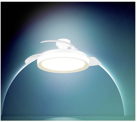 Philips led philips bliss plafondventilator met ingebouwde led-lamp - 3 intrekbare bladen, diameter: 106cm - 4500 lumen - instelbaar wit licht van 2700k tot 6500k - dimbaar tot 5% - afstandsbediening - wit met goud