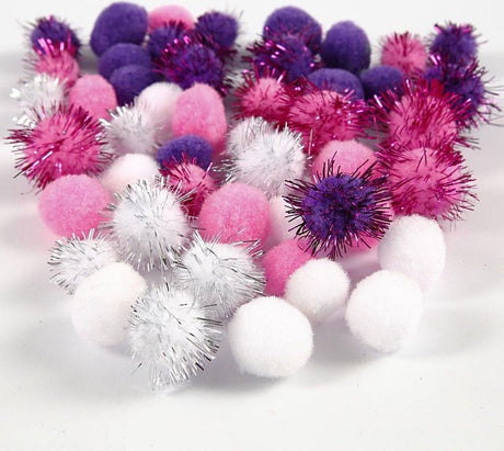 Creativ company deco pompoms 15 20 mm pluche wit paars roze 48 stuks