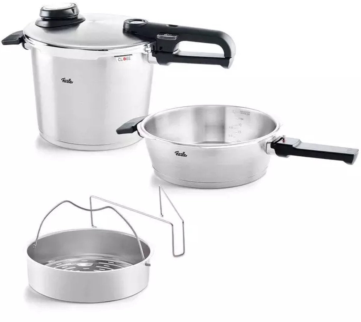 Fissler premium snelkookset met rvs deksel 4.5l en 2.5l